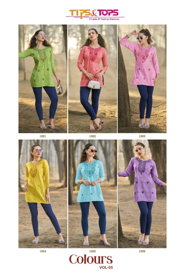 Colors Vol 5 Tips And Tops Rayon Embroidery Western Top - 6pcs