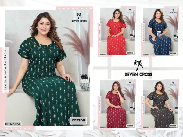 Night Wear Seven Cross Cotton 104 Nighty Gown - 5pcs