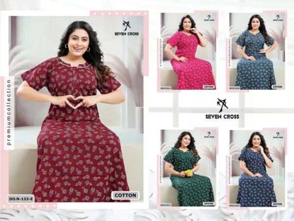 Night Wear Seven Cross Cotton 103 Nighty Gown - 5pcs