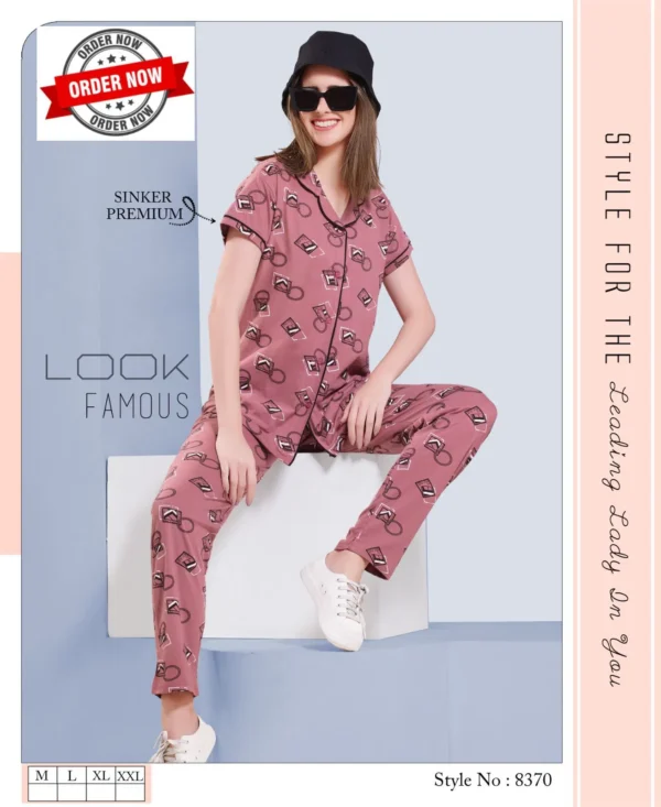 Vol Bb 584 Shinker Summer Special Collar Hosiery Cotton Night Suit - 6pcs