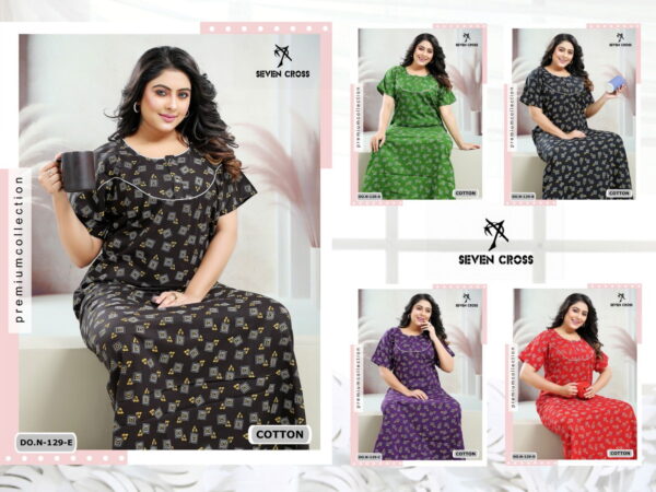 Night Wear Seven Cross Cotton 103 Nighty Gown - 5pcs