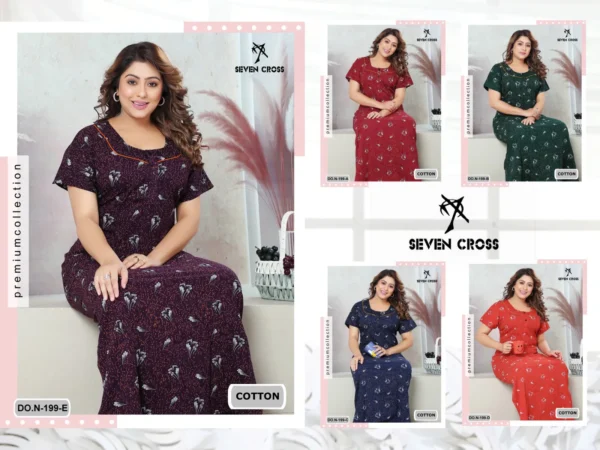 Night Wear Seven Cross Cotton 104 Nighty Gown - 5pcs