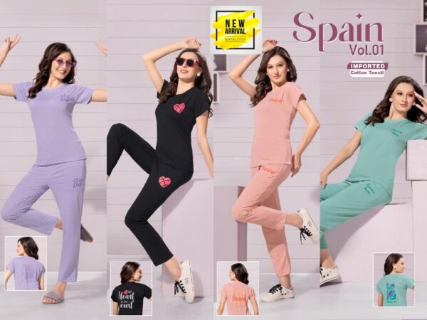 Vol Spain 101 Shinker Tencil Cotton Premium Summer Special Night Suit - 4pcs