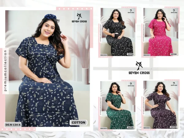 Night Wear Seven Cross Cotton 103 Nighty Gown - 5pcs