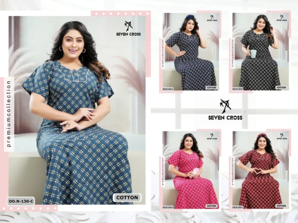 Night Wear Seven Cross Cotton 104 Nighty Gown - 5pcs