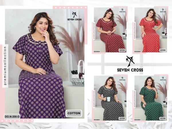 Night Wear Seven Cross Cotton 104 Nighty Gown - 5pcs