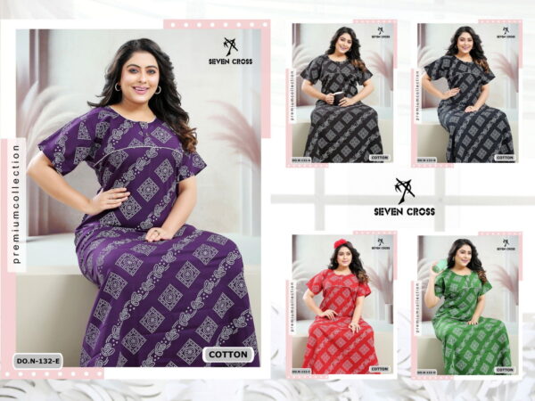 Night Wear Seven Cross Cotton 103 Nighty Gown - 5pcs